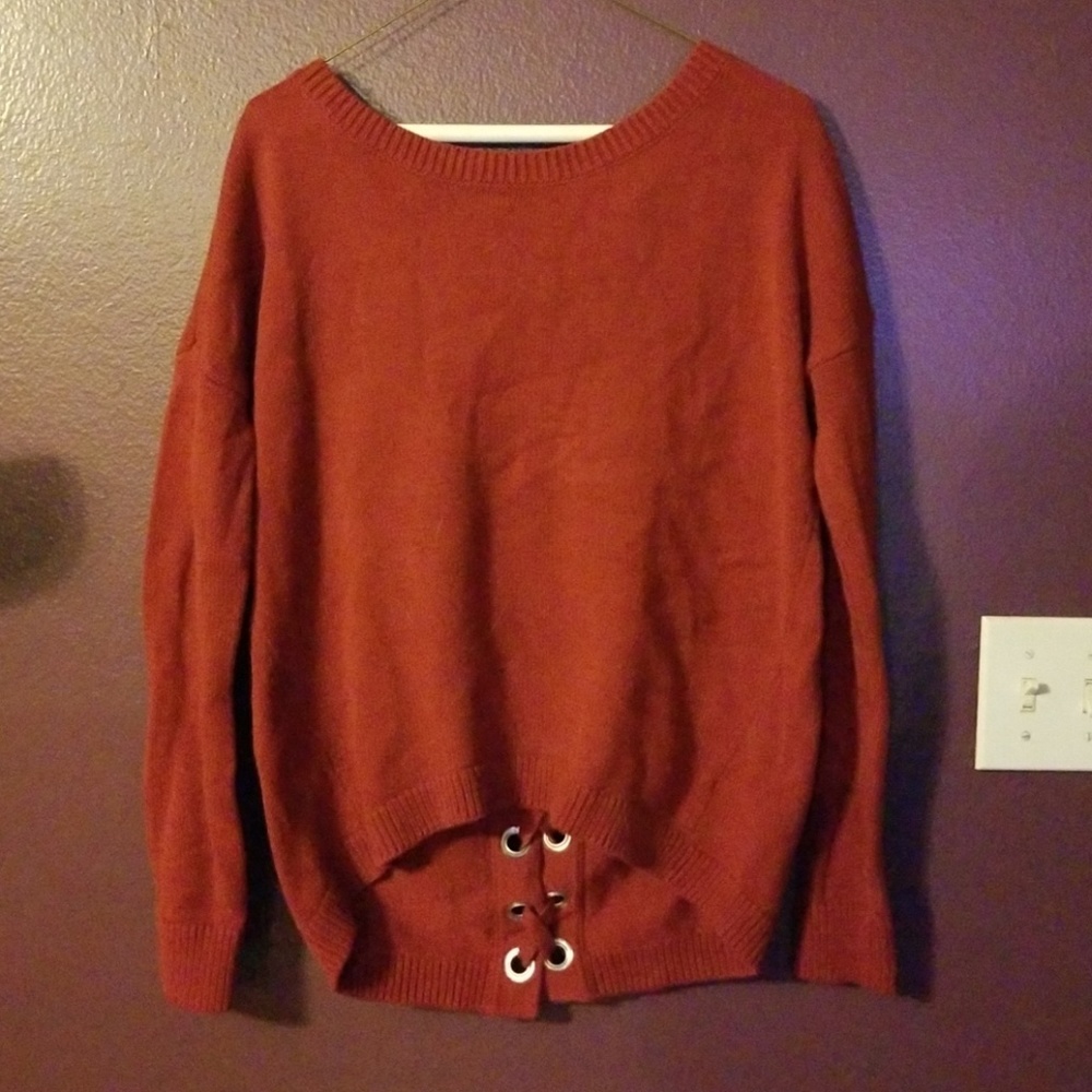 Express Red Crop lace up Sweater